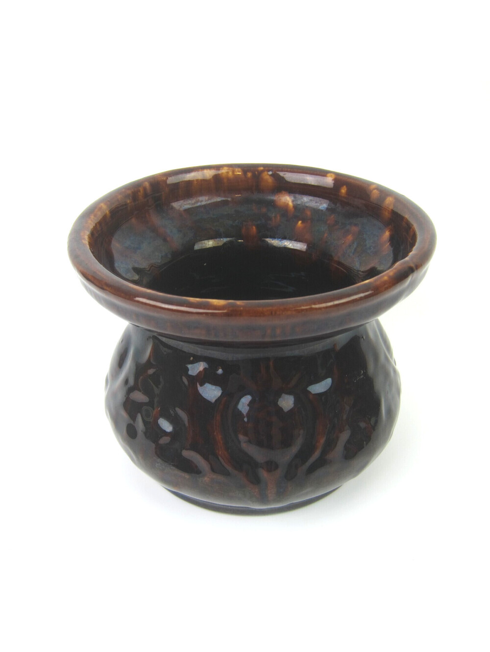 Antique Rockingham Glaze Pottery Spittoon Cuspidor Bennington Style 1880s Brown
